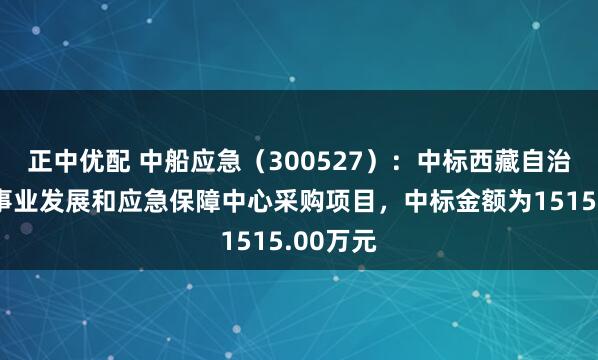 正中优配 中船应急（300527）：中标西藏自治区公路事业发展和应急保障中心采购项目，中标金额为1515.00万元