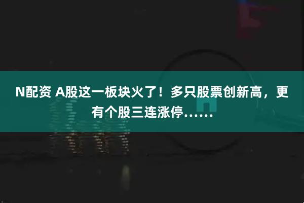 N配资 A股这一板块火了！多只股票创新高，更有个股三连涨停……