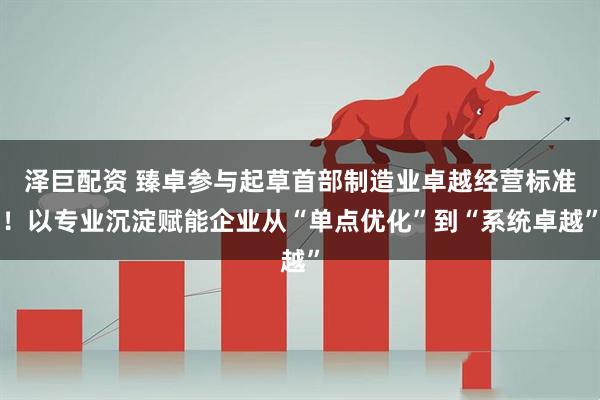 泽巨配资 臻卓参与起草首部制造业卓越经营标准!以专业沉淀赋能企业从“单点优化”到“系统卓越”